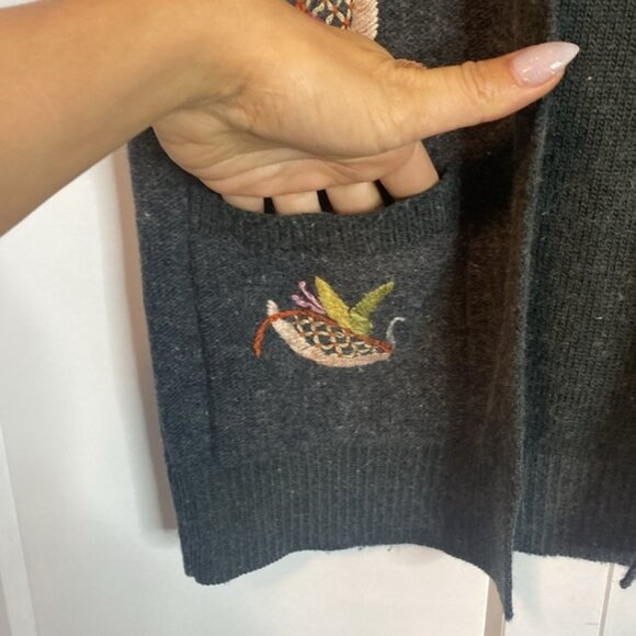 Vintage Love Bird Embroidered Grey Knit Sweater Vestapproximately a medium - Picture 3 of 5